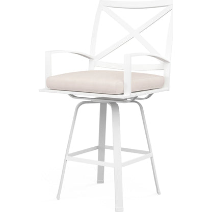 Bristol Outdoor Swivel Counter Stool in Canvas Flax w/ Self Welt by Sunset West. Made from aluminum in a modern style.