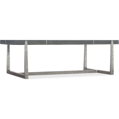 Chapman Mixed Media Cocktail Table by Hooker Furniture in gray and pewter. Made from metal, faux shagreen in a modern style.