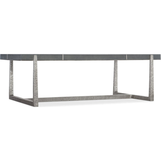 Chapman Mixed Media Cocktail Table by Hooker Furniture in gray and pewter. Made from metal, faux shagreen in a modern style.