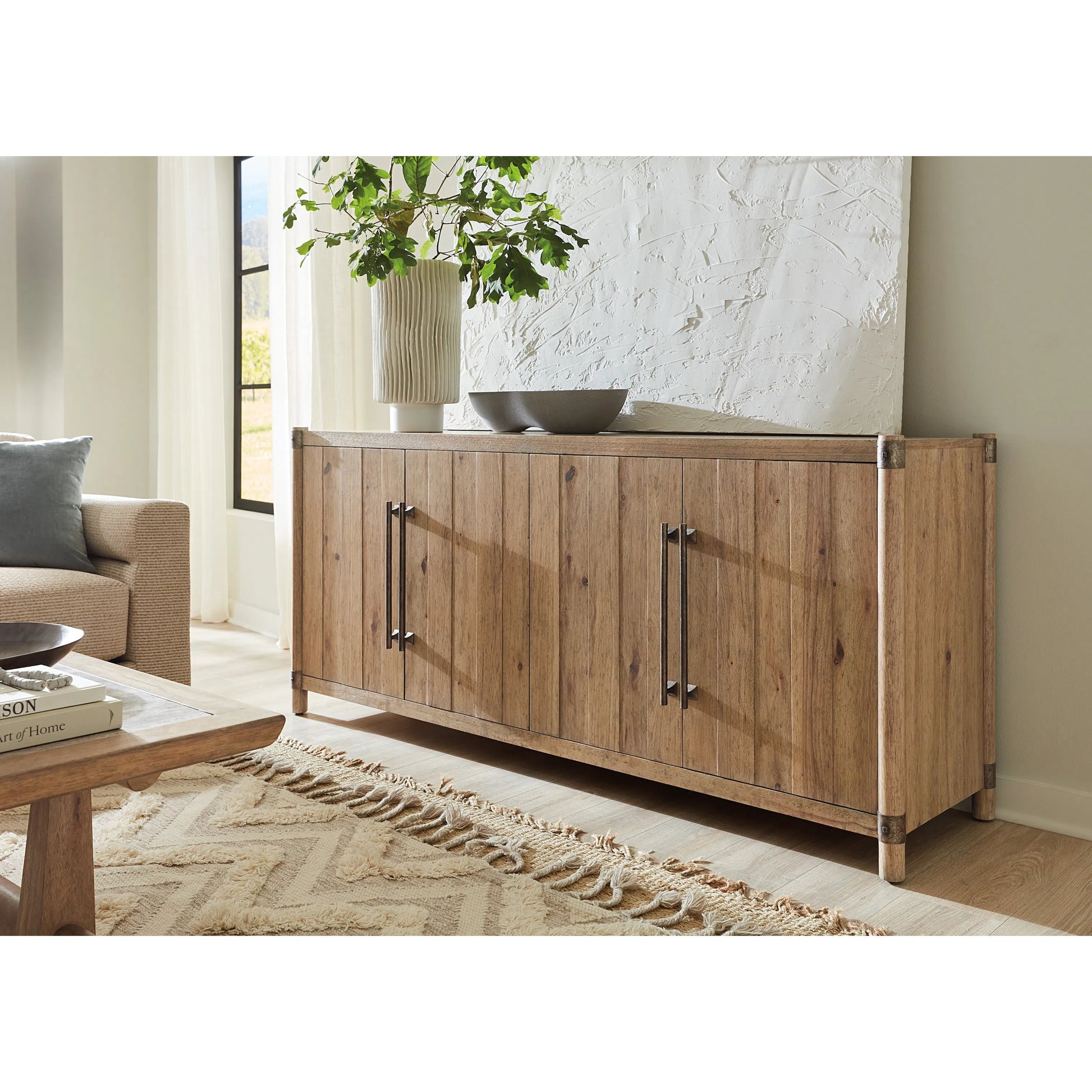 Vineyard Row Entertainment Credenza by Hooker Furniture in light wood and sonoma. Made from unique in a transitional style.