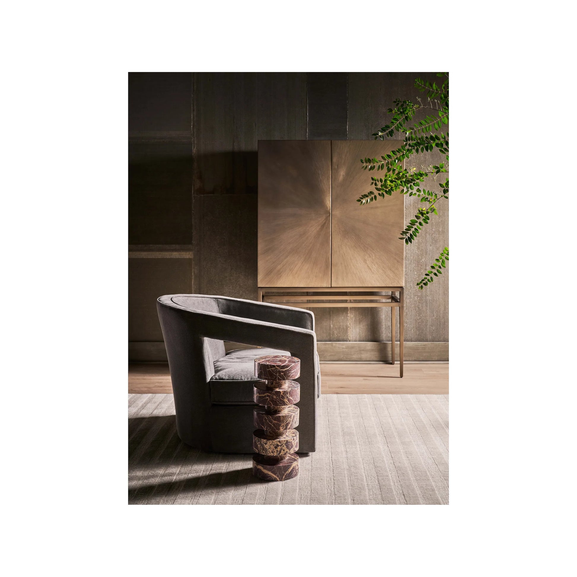 Modern Milo Bar Cabinet by Universal Furniture in aged brass. Made from unique in a unique style.