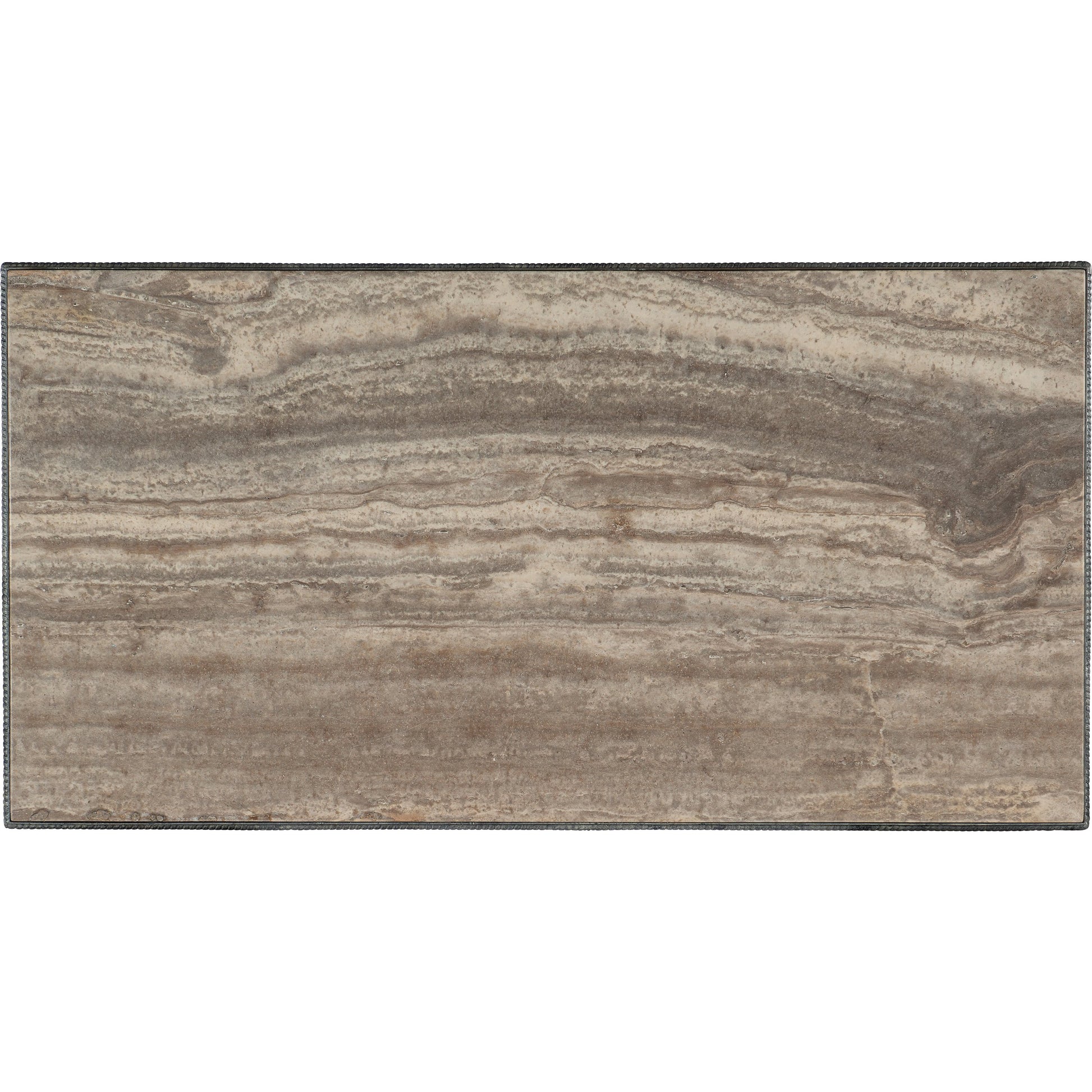 Traditions Rectangle Cocktail Table by Hooker Furniture in verdigris. Made from honed grey travertine stone veneers, metal in a modern style.