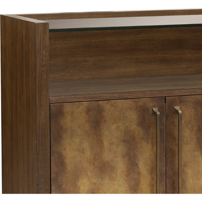 Three Door Copper Bar Cabinet by Pulaski Furniture in coffee bean brown. Made from rubberwood, mdf in a modern style.