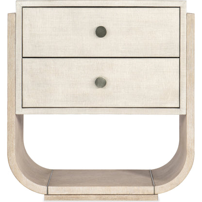 Modern Mood Two Drawer Nightstand by Hooker Furniture. Made from oak veneers, raffia, metal in a modern style.