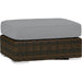 Montecito Outdoor Ottoman by Sunset West in cognac. Made from resin wicker in a modern style.