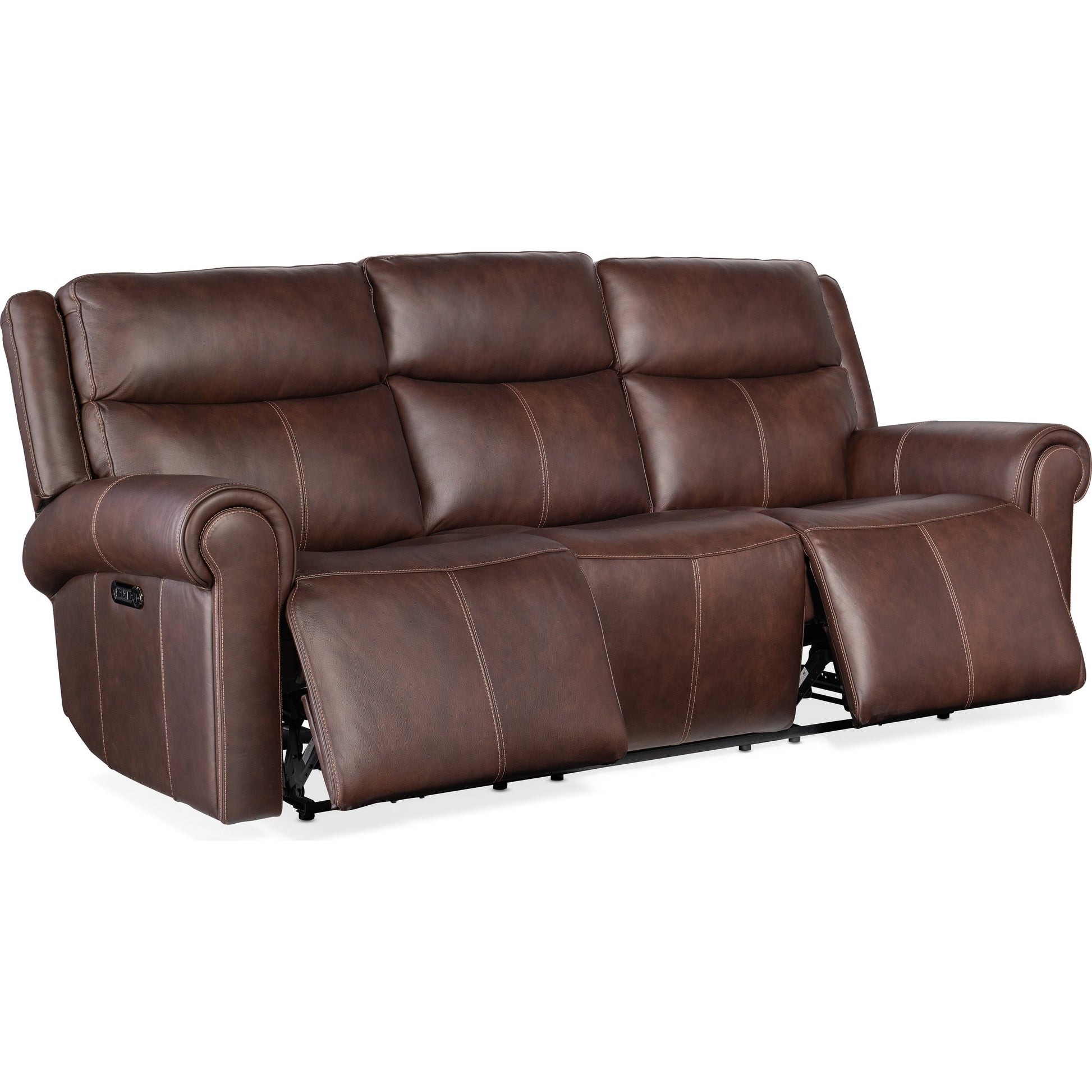 Oberon Zero Gravity Power Sofa by Hooker Furniture in caruso sand. Made from leather in a traditional style.