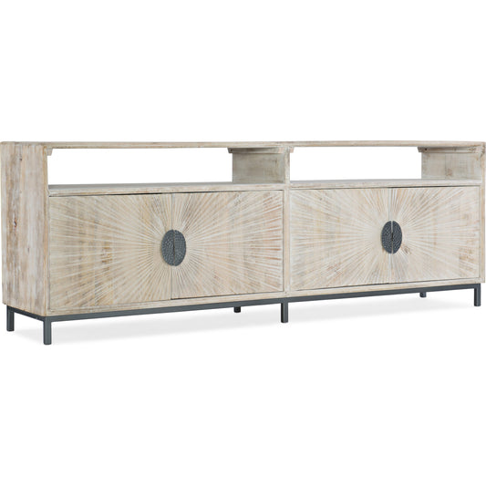 Door Entertainment Console by Hooker Furniture in white wash. Made from mango solids, iron in a modern style.