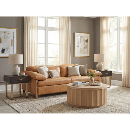 Jericho Power Sofa with Power Headrest by Hooker Furniture in dark wood. Made from leather in a traditional style.
