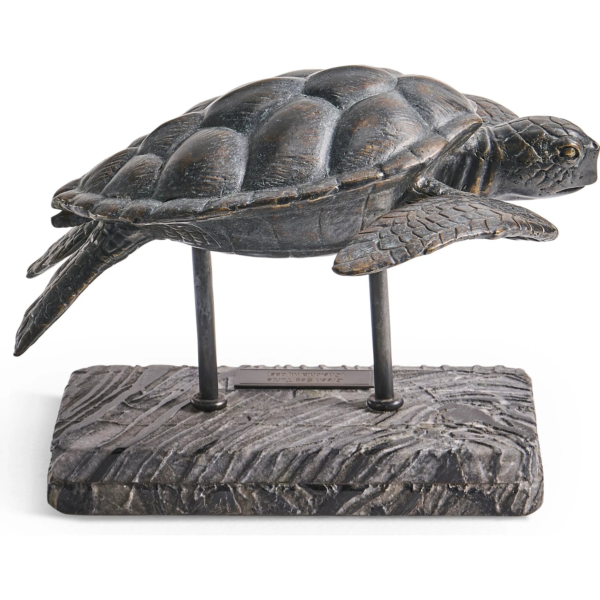 Sea Tortoise Bronze Statue with Marble Base by Jonathan Charles in dark rustic waxed bronze. Made from main brass in a unique style.