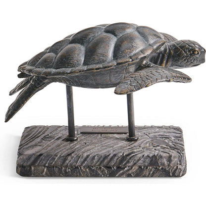 Sea Tortoise Bronze Statue with Marble Base by Jonathan Charles in dark rustic waxed bronze. Made from main brass in a unique style.