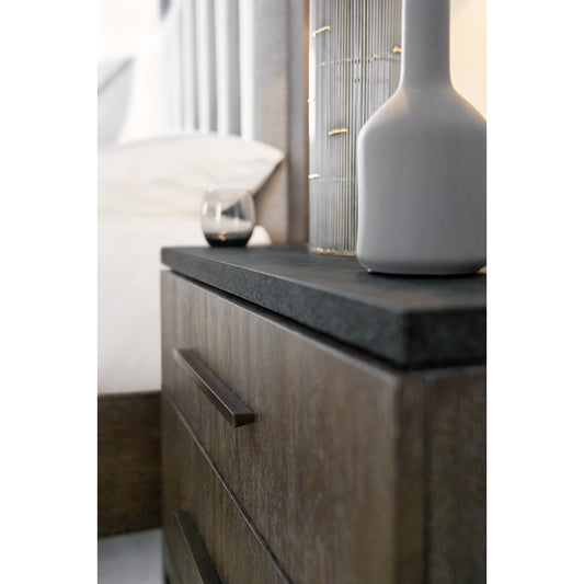 Miramar Aventura San Marcos Stone Top Nightstand by Hooker Furniture in smoky arabica, bluestone. Made from white oak, pine knotty oak veneer in a traditional style.