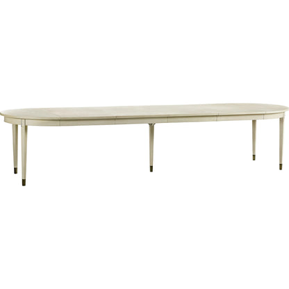 Timeless Synodic Swedish Dining Table by Jonathan Charles in london mist. Made from acacia, brass in a unique style.