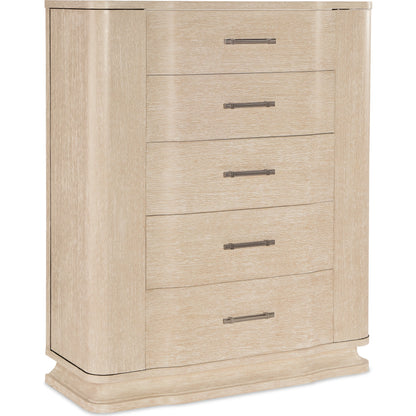 Nouveau Chic Five Drawer Chest by Hooker Furniture in sandstone. Made from oak veneers, cedar in a modern style.