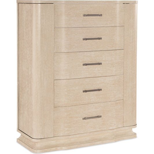 Nouveau Chic Five Drawer Chest by Hooker Furniture in sandstone. Made from oak veneers, cedar in a modern style.