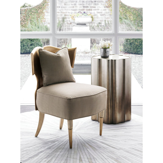 Gold Is Up Pedestal by Caracole in gold and topaz transitional leaf. Made from hardwood solids, veneers in a modern style.