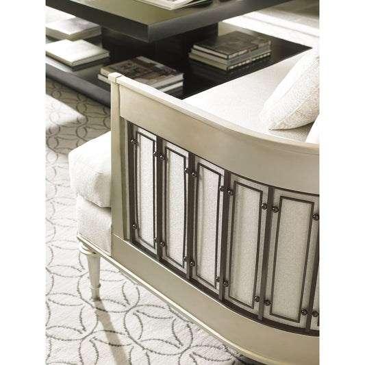 Quit Your Metal-Ing Sofa by Caracole in natural and platinum, tungsten. Made from birch, plated metal in a cottage & farmhouse style.
