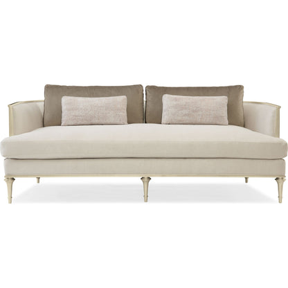 Quit Your Metal-Ing Sofa by Caracole in natural and platinum, tungsten. Made from birch, plated metal in a cottage & farmhouse style.