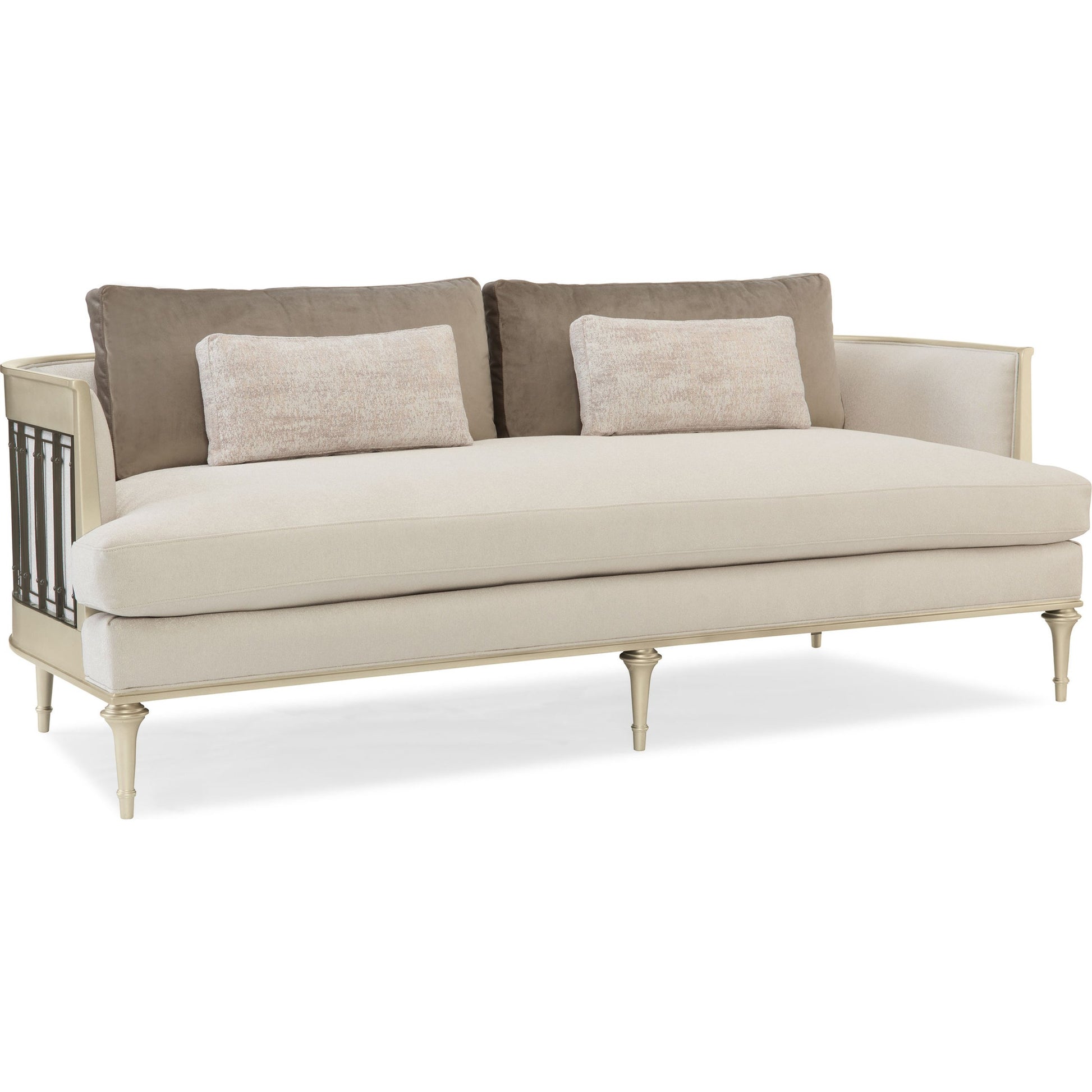 Quit Your Metal-Ing Sofa by Caracole in natural and platinum, tungsten. Made from birch, plated metal in a cottage & farmhouse style.