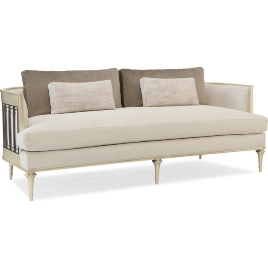 Quit Your Metal-Ing Sofa by Caracole in natural and platinum, tungsten. Made from birch, plated metal in a cottage & farmhouse style.