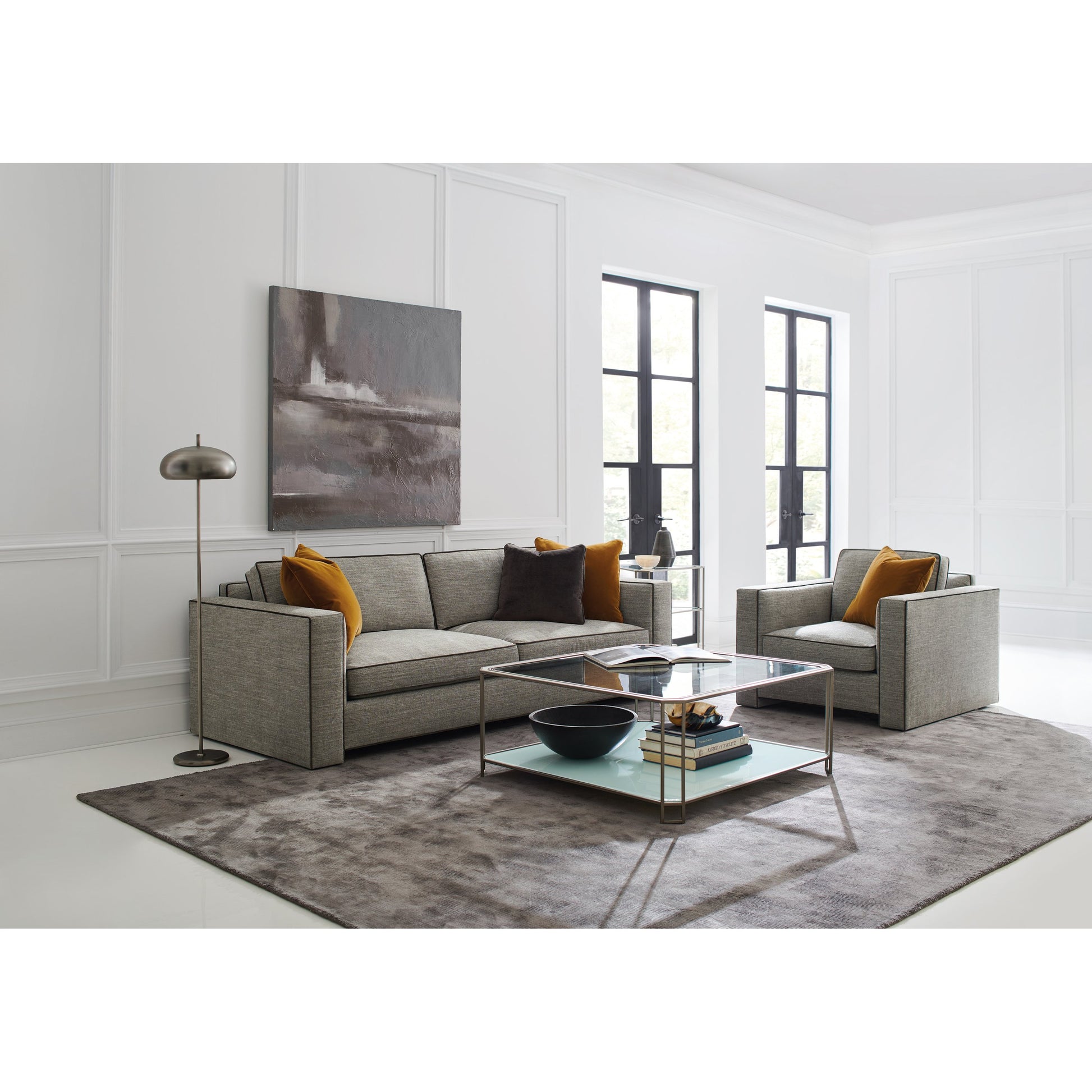 Welt Played 92" Sofa by Caracole in gray. Made from birch in a modern style.
