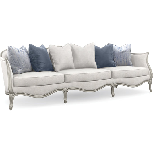 Special Invitation Sofa by Caracole in oatmeal and soft silver. Made from birch in a traditional style.