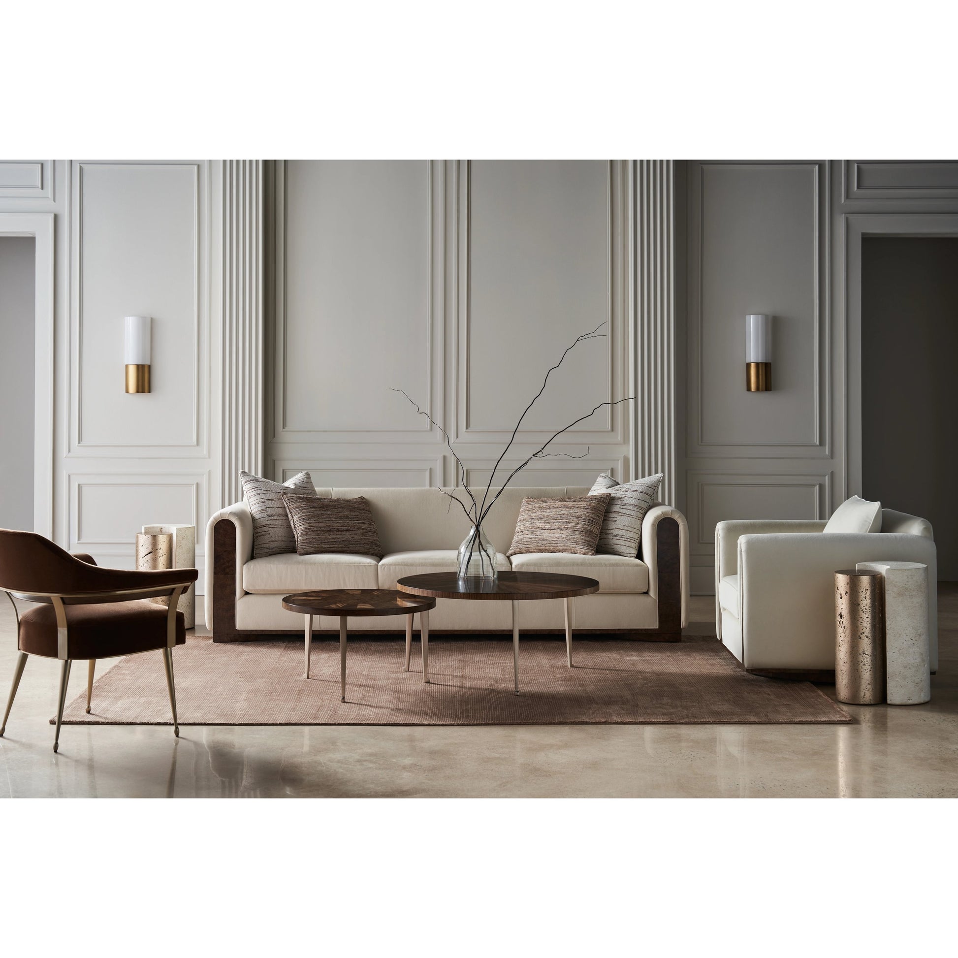 Dimitri Sofa by Caracole in galway burl. Made from birch in a modern style.