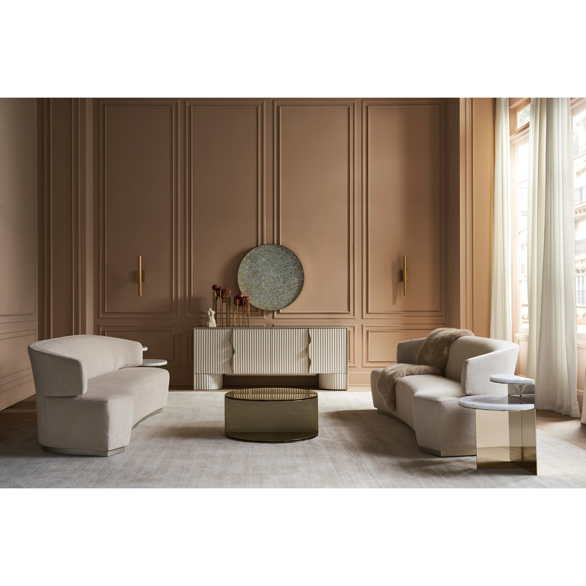 Olympia Sofa by Caracole in ivory and sparkling argent. Made from birch in a modern style.