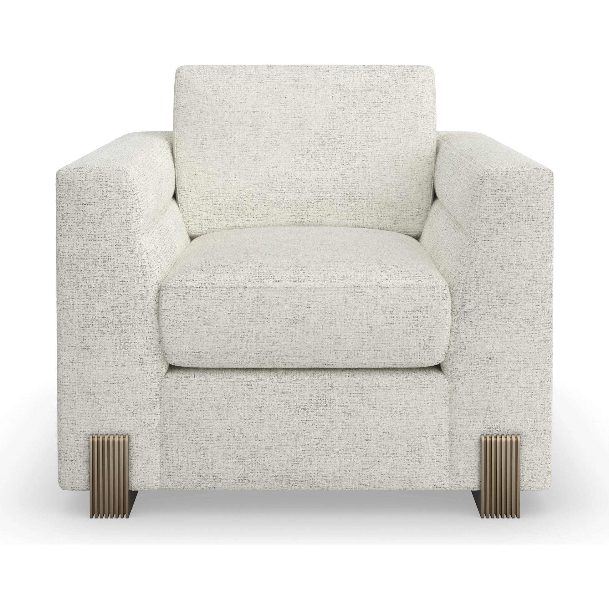 Counter Balance Chair by Caracole in oatmeal and champagne gold. Made from metal in a modern style.