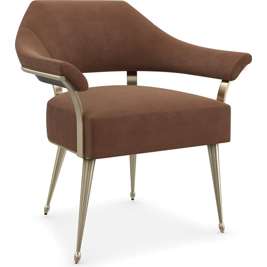 Louisette Accent Chair by Caracole in rust and galway burl, champagne gold. Made from metal, birch in a modern style.