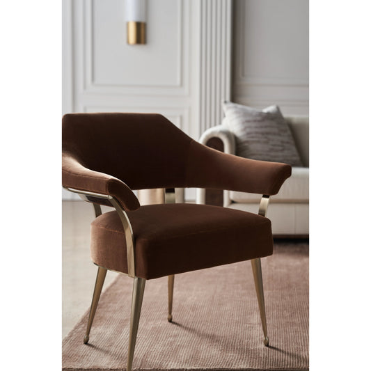 Louisette Accent Chair by Caracole in rust and galway burl, champagne gold. Made from metal, birch in a modern style.