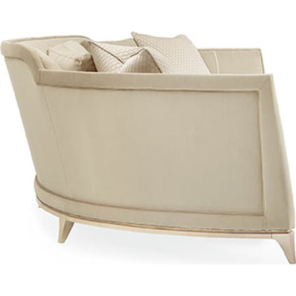 Bend the Rules Sofa by Caracole in silver and soft silver paint. Made from birch in a transitional style.
