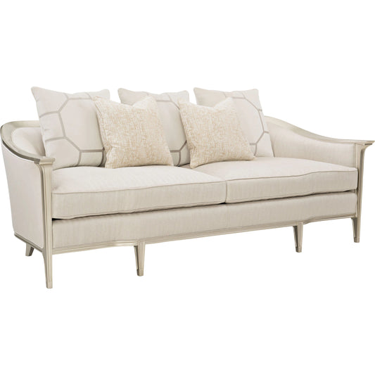 Eaves Drop Sofa by Caracole in cream and soft silver. Made from birch in a transitional style.