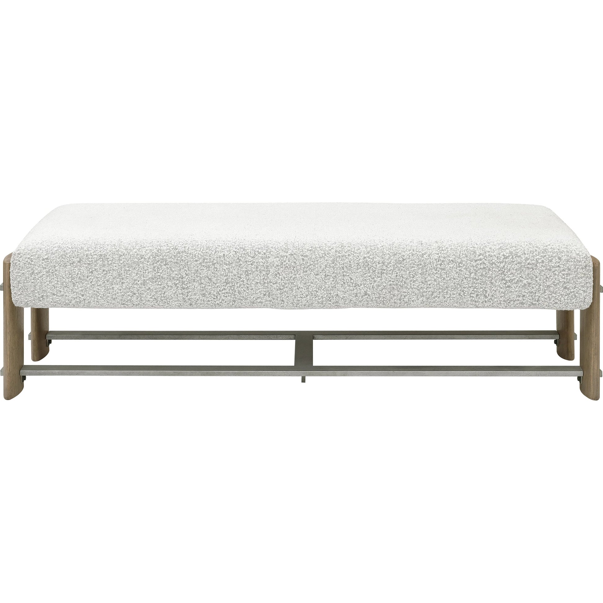 Modern Upholstered Ottoman Bench by Pulaski Furniture in light natural wood, gray metal. Made from oak veneers in a modern style.