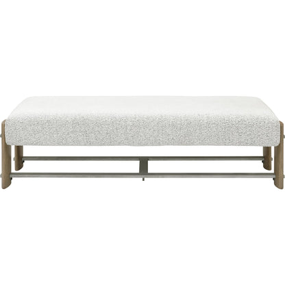 Modern Upholstered Ottoman Bench by Pulaski Furniture in light natural wood, gray metal. Made from oak veneers in a modern style.
