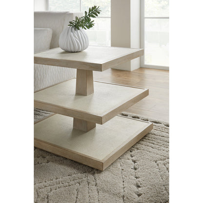 Cascade 3-Tiered End Table by Hooker Furniture in terrain, pebble beach. Made from burlap in a cottage & farmhouse style.