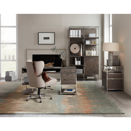 Storia Writing Desk by Hooker Furniture in greige. Made from oak veneers, stainless steel in a unique style.