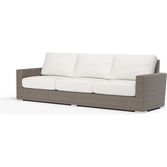 Coronado Outdoor Sofa in Canvas Flax by Sunset West in driftwood. Made from resin wicker in a modern style.