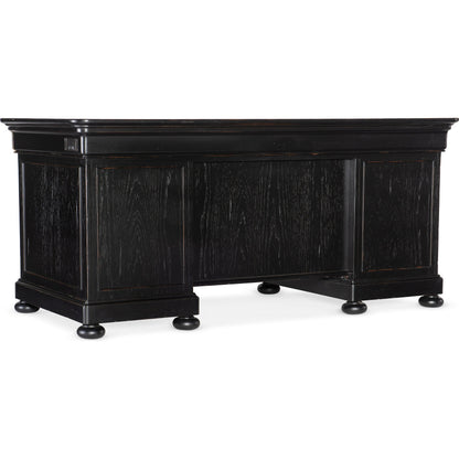 Bristowe Executive Desk by Hooker Furniture in tuxedo black. Made from pecan veneers in a unique style.