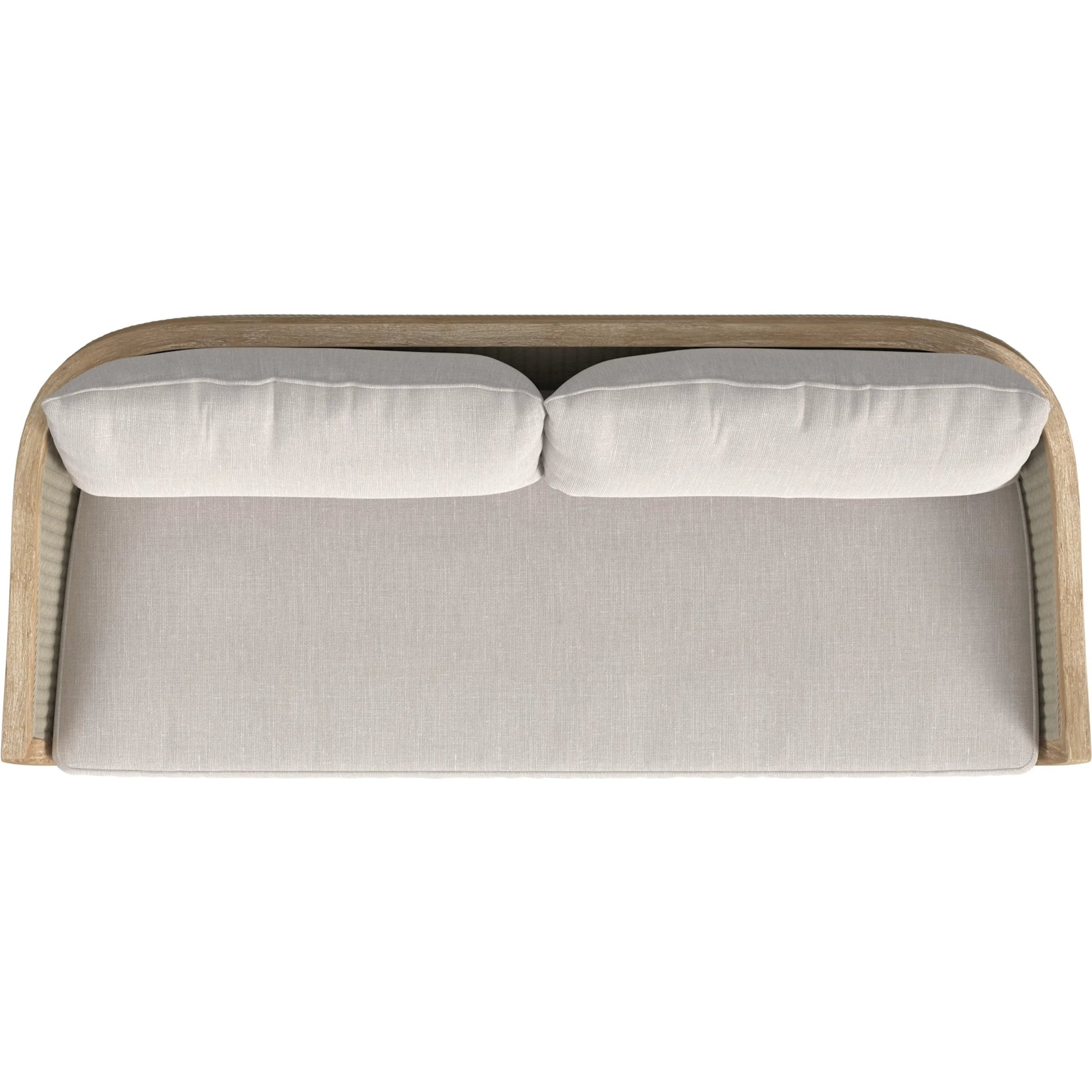 Cambria Outdoor Sofa by Sunset West in light wood. Made from teak in a rustic style.