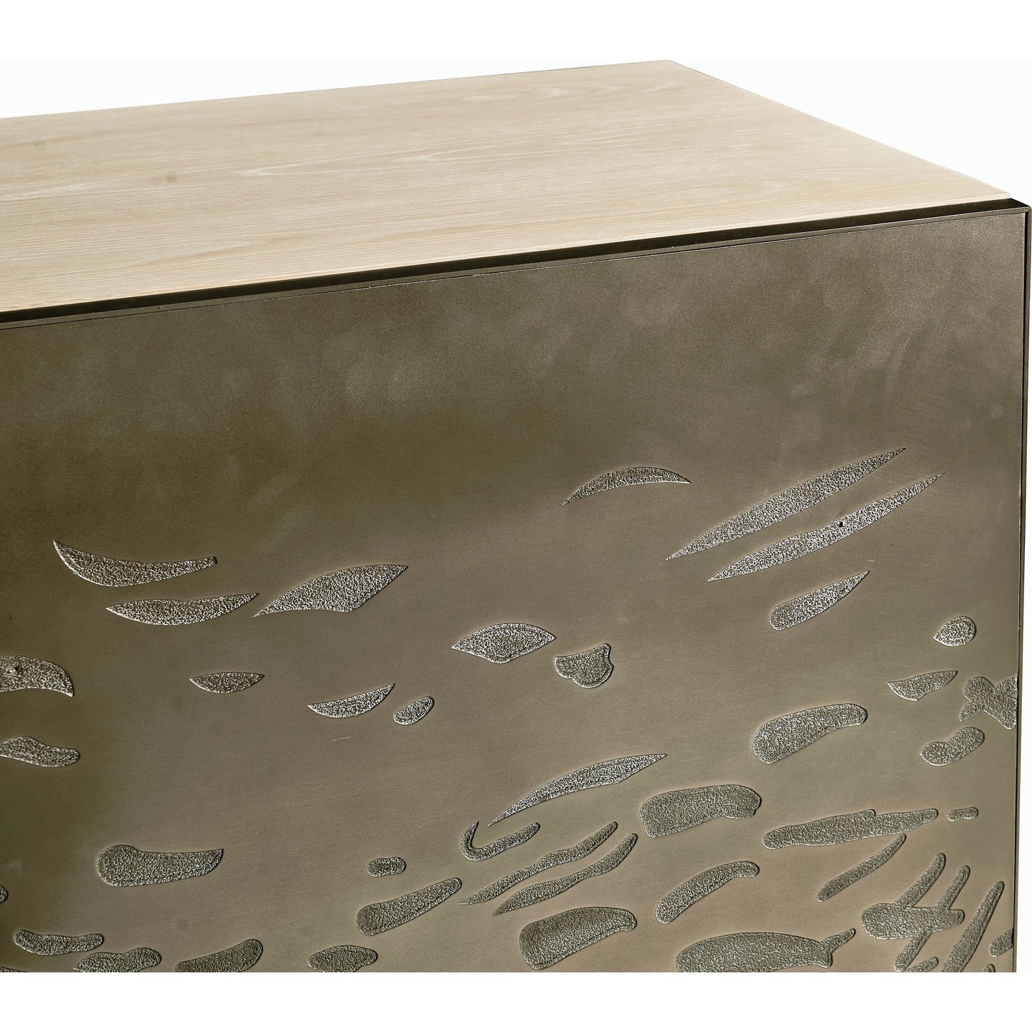 008 SI-2186264 | Closeup | Water Diel Acid Etched Door Chest by Jonathan Charles in bleached oak. Made from oak, cast metal in a modern style.
