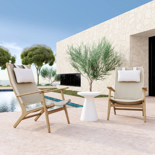 Coastal Outdoor Teak Cushionless Highback Chair by Sunset West in teak. Made from teak in a coastal style.