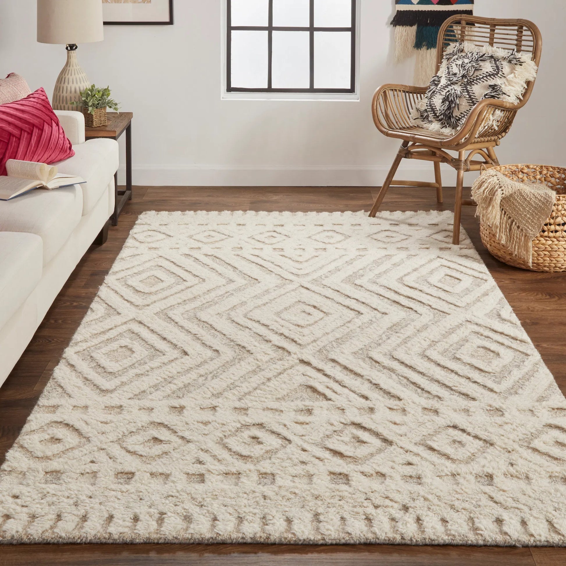 Anica Transitional Diamond Rug - 8010F by Feizy in ivory, tan. Made from wool in a unique style.