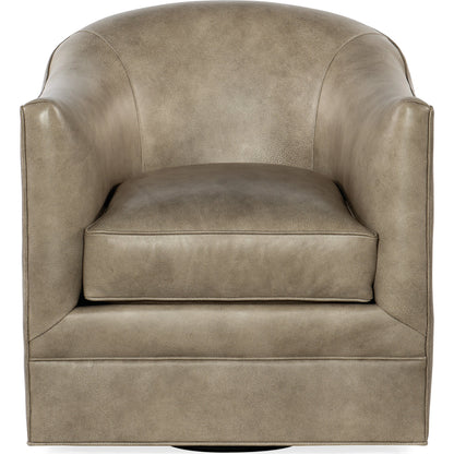 Gideon Swivel Club Chair by Hooker Furniture in grey and landscape frozen valley. Made from leather in a transitional style.