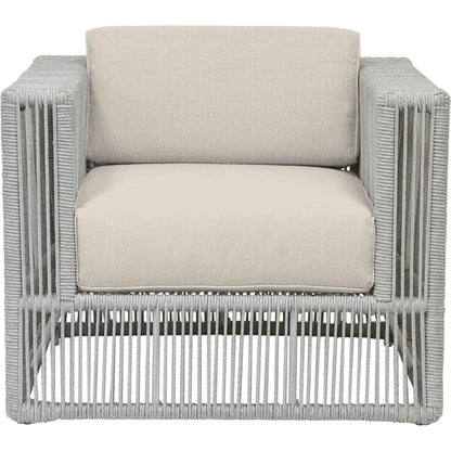 Miami Outdoor Club Chair by Sunset West in frost. Made from olefin rope in a coastal style.