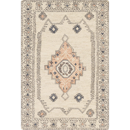 Urfa Rug - 26544 by Livabliss in peach, dusty pink, ivory, light gray, deep teal, medium gray. Made from 100% wool in a unique style.