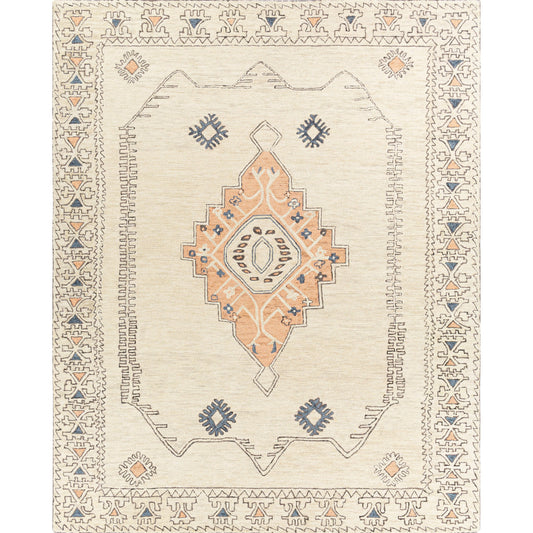 Urfa Rug - 26544 by Livabliss in peach, dusty pink, ivory, light gray, deep teal, medium gray. Made from 100% wool in a unique style.
