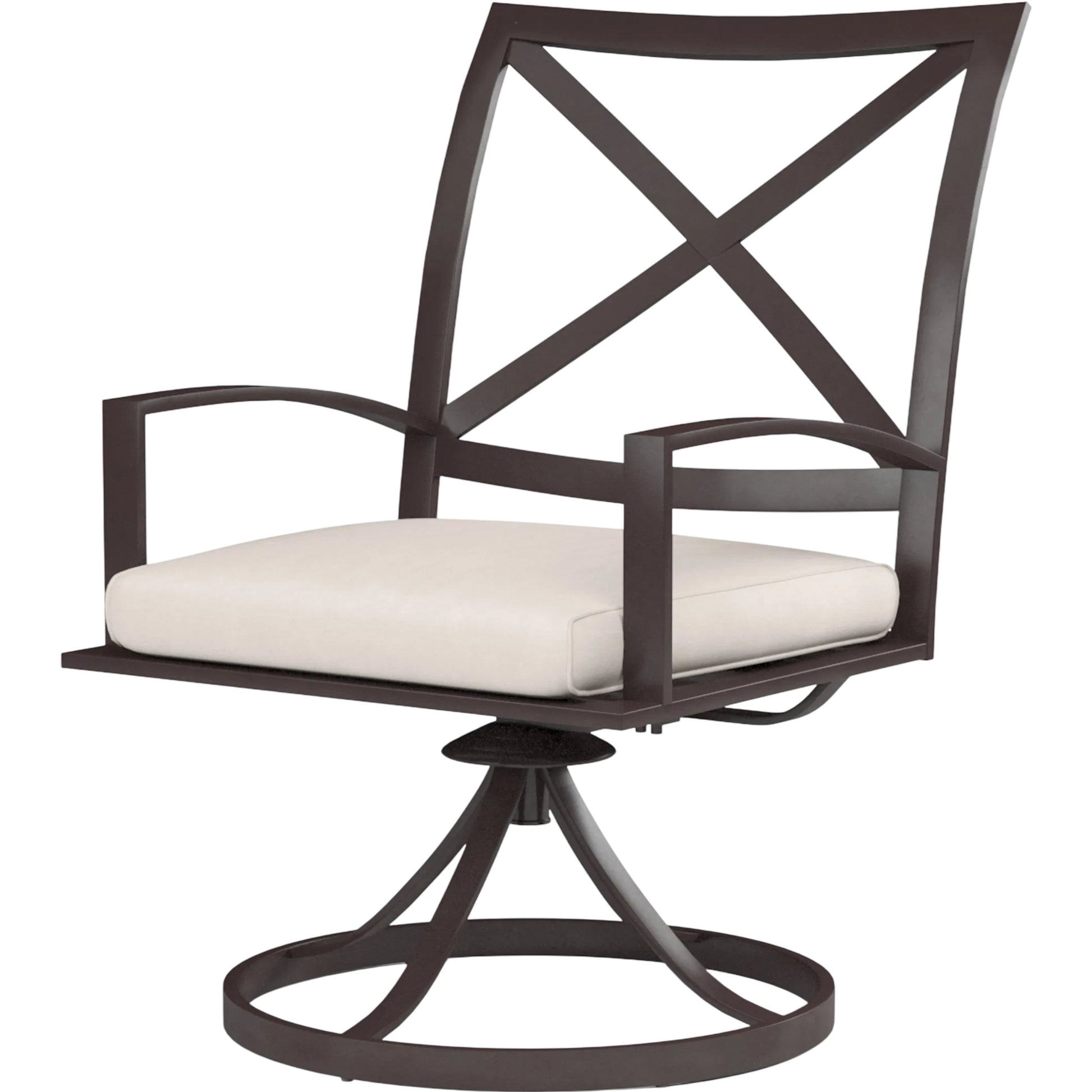 La Jolla Outdoor Swivel Dining Chair by Sunset West in browns. Made from aluminum in a modern style.