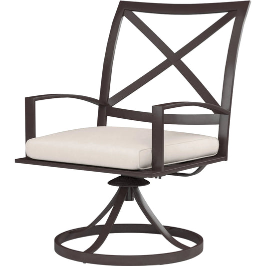 La Jolla Outdoor Swivel Dining Chair by Sunset West in browns. Made from aluminum in a modern style.