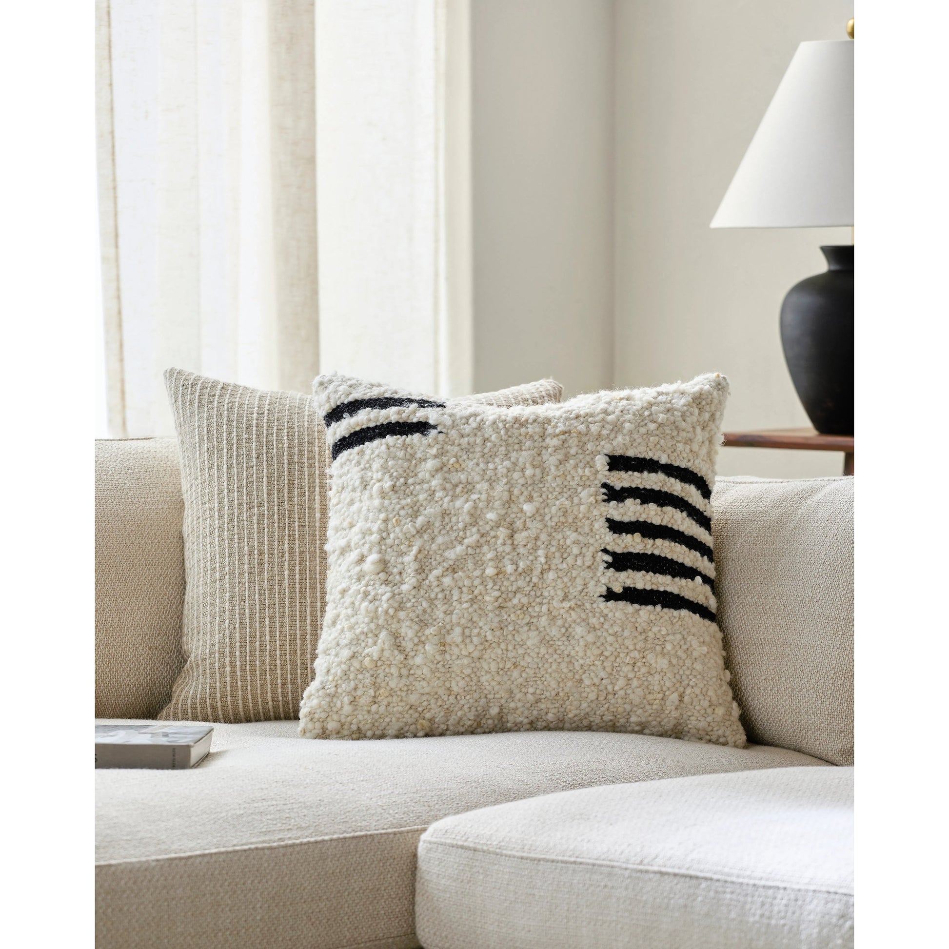 Burnaby Pillow - 516915 by Surya in ash, off-white, black, metallic - silver. Made from wool, cotton in a modern style.