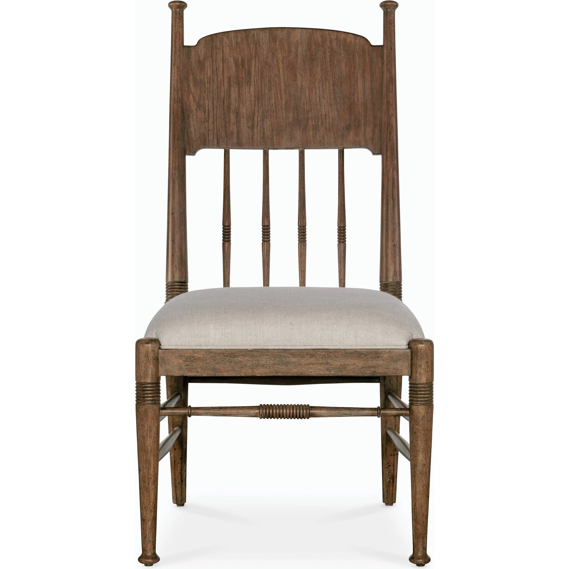 Americana Upholstered Seat Side Chair by Hooker Furniture in beige. Made from oak veneers and fabric in a cottage & farmhouse style.